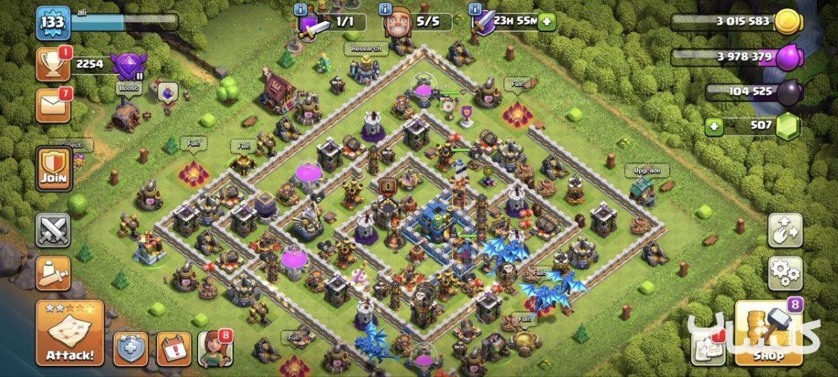اکانت کلش اف کلنز تان هال 12 لول 133 (کد 40241)