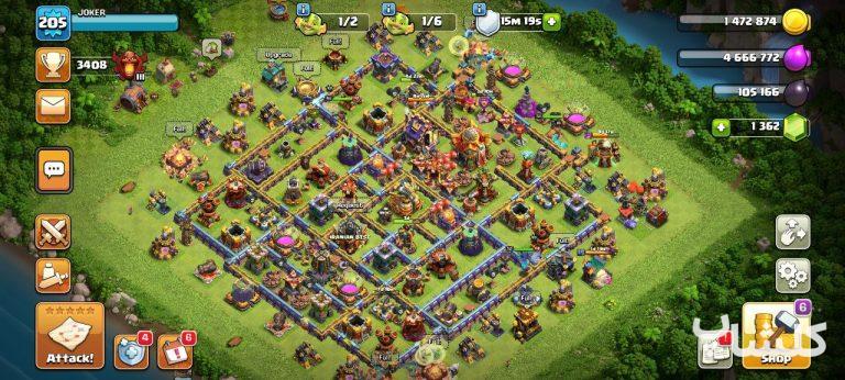 اکانت کلش اف کلنز تان هال 16 لول 205 (کد 70316)