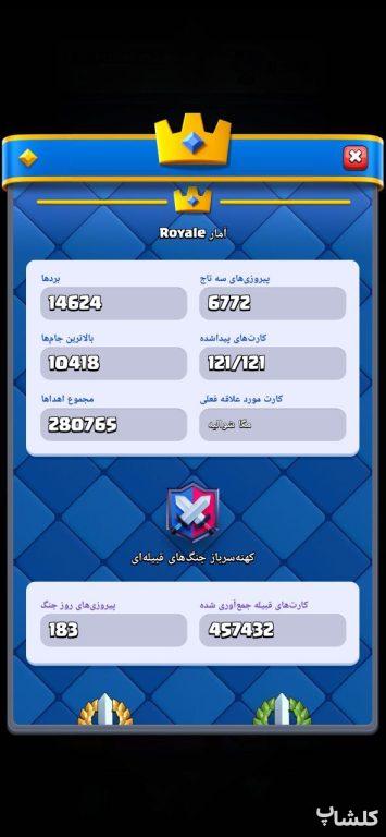 اکانت کلش رویال لول 77 (کد 172440)
