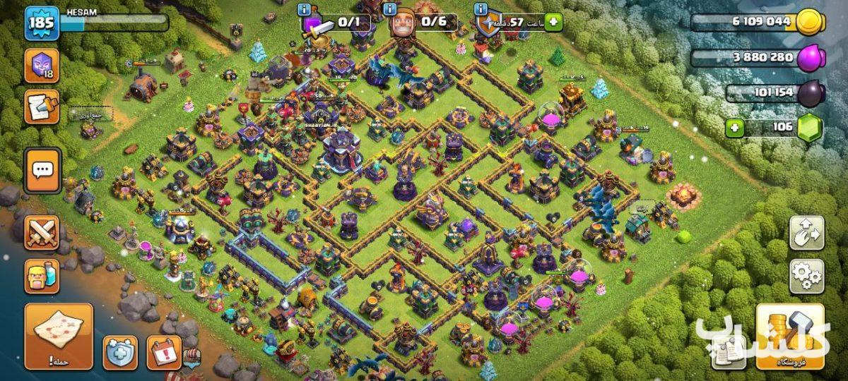اکانت کلش اف کلنز تان هال 15 لول 185 (کد 181754)
